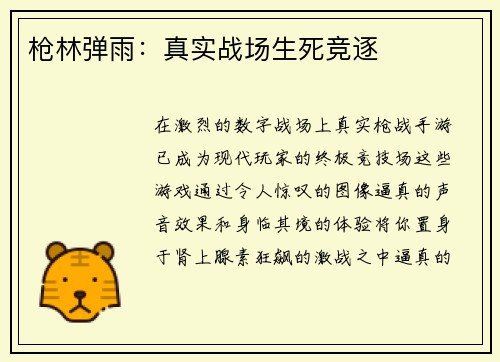 枪林弹雨：真实战场生死竞逐
