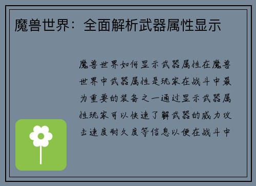 魔兽世界：全面解析武器属性显示